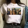 Camiseta para Mujer Gato Pintura al Óleo Estampada Camisetas Gráficas Interesantes Verano Manga Corta Casual Tops Blancos Ropa Harajuku