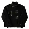 Abrigo Corto de Lana de Cordero con Cuello Alto, Chaqueta de Felpa Retro Millennial Transfronteriza para Mujer, Diseño Único de Cadena con Hebilla Metálica