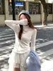 Camiseta básica de punto para mujer con cuello semi-alto, adecuada para primavera, otoño e invierno, nuevo modelo 2026, top camiseta amarilla de manga larga
