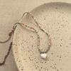 Collar con Colgante de Corazón de Cuentas de Colores para Mujer, Cadena para Suéter de Diseño Único, Cadena para Clavícula Dulce y Fresca, Estilo Dulce y Fresco