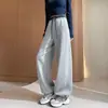 Calças largas de cintura alta color block estilo americano para mulheres, calças de moletom jogger banana para usar em duas direções no outono, calças esportivas versáteis de perna curva