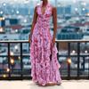 2026 Nuevo Vestido Largo Floral Dulce de Estilo Francés Europeo y Americano para Mujer, Vestido de Volantes con Tirantes, Vestido de Noche Multicapa