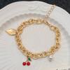 Pulseira simples de morango para menina estilo coreano, pulseira simples de zircônia doce em forma de coração, pulseira fresca para estudante, pequeno presente para namoradas