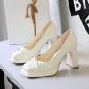 9989 Estilo Europeu e Americano Plataforma Impermeável Laço Salto Alto Salto Altíssimo Salto Grosso Sapatos Femininos Bico Quadrado Elegantes Flats de Boca Rasa para Mulheres