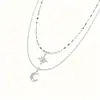 Collar de Clavícula de Cadena Fina Multicapa de Moda Retro Transfronteriza Europea y Americana con Colgante de Sol, Luna y Estrella Completamente Diamantado de Lujo Ligero para Mujer