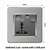 Versão de Hong Kong e Macau tomada britânica 13A com carregamento rápido USB tipo-c padrão britânico pé quadrado painel de fio de aço inoxidável cinza
