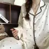 Transmissão ao Vivo Entrega Direta de Novos Pijamas Femininos Estilo Ins, Outono e Primavera Manga Longa Gola Lapela Cardigã Conjunto de Pijama para Estudantes 158