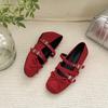 Sapatos Mary Jane de Ballet com Salto Interno Aumentador e Tachas para Mulheres, Novo Verão 2025 Sapatos Versáteis de Couro Estilo Francês com Laço