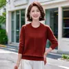 Malhas de Manga Longa para Outono e Inverno para Mulheres de Meia-Idade e Idosas, Tops Estilosos, Camisetas Básicas de Gola Redonda, Camisetas, Largas e Emagrecedoras