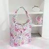 Bolsa de Tecido Xadrez 210D Desenho Animado Ecológica Casual Dobrável Impermeável Impressa para Compras Bolsa de Armazenamento Portátil 2 em 1