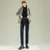 Pantalones Vaqueros Negros de Cintura Alta Forrados de Polar Engrosados para Mujer, Pantalones de Abrigo Sueltos Rectos Estrechos de Invierno, Pantalones de Tubo Ahumado para Otoño e Invierno