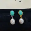 Aretes de Perlas Naturales de Agua Dulce Reales Aretes Retro Simples de Turquesa Aretes de Perla con Forma de Gota Venta al por mayor transfronteriza