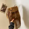 Bolso de flecos de moda 2026, bolso cruzado, bolso de hombro simple mate, bolso tipo cubo retro casual, bolso de exportación transfronteriza