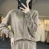 100% lã pura tricotada cardigan feminino manga comprida casaco suéter quente solto design confortável senso ajuste fino tudo-combinar