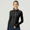 Chaqueta de Yoga para Mujer 2024 Nuevo Estilo Tela No Transpirable Cremallera Dorada Chaqueta Deportiva para Exteriores Cuello Alto Chaqueta de Felpa Cepillada