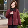 Chaqueta de poliéster estilo chino resistente a las arrugas para mujeres de mediana edad y mayores, colección de otoño moderna y sencilla, nuevo top de mezcla de lana de manga corta con cuello de solapa