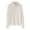 Suéter Feminino 100% Cashmere Estilo Europeu e Americano Novo Zíper Duplo Gola Alta Tricô Trançado Moda Versátil Casaco Suéter