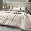 Juego de cuatro piezas de seda lavada con tacto fresco de verano, funda nórdica de seda helada, sábana y sábana bajera de Tencel sedosas y lisas estilo europeo para dormir desnudo