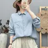 Camisa de algodão com gaze de camada dupla estilo japonês, manga longa, para mulheres, macia, amigável à pele, respirável, algodão puro, top de corte solto