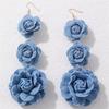 EZ5082 Brincos de Camélia Europeus e Americanos Transfronteiriços Flor de Jeans Longo Franja Joia de Orelha Rosto Magro Joias Femininas