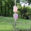 Colgante de piedra original de amatista natural de cristal rosa, hecho a mano, con forma de estrella y luna, tejido a mano en color para colgar en el coche.