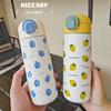 Termo con Tapa de Paja de Frutas Frescas y Coloridas Moda para Damas Acero Inoxidable con Vacío Taza de Estudiante Taza Portátil de Mano