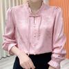 Camisa Elegante de Cetim Feminina Shanli Dadi Nova Camisa Solta de Manga Comprida para Mulheres