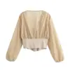 ZA comercio exterior, nueva colección de otoño para Europa y América, top de retazos elegante y casual de manga larga con cuello en V, disponible en varios colores, estilo del Sudeste Asiático