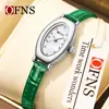 Reloj de Mujer Ofns Más Vendido de Alto Valor, Elegante Reloj de Cuarzo Ovalado Retro para Mujer con Esfera de Nácar, Pequeño Reloj Verde Impermeable