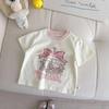 Camiseta Infantil de Manga Curta para Meninas Algodão Puro Roupa de Verão 2026 Novo Estilo de Verão Moda Infantil Bonita Desenho Animado Bordado Top