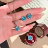 Colgante de Collar Octagonal Rosa Corte Milenio Azul Klein con Acuamarina Aretes de Stud de Diamante de Alto Carbono y Anillo de Estrella de Ocho Puntas para Mujer