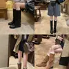 Versión de Piel de Vaca~Piel Genuina Aumentador de Altura 3cm Botas de Caballero para Mujer Punta Redonda Versátiles Adelgazantes Botas de Media Pantorrilla Fruncidas No por Encima de la Rodilla Botas Largas