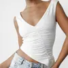Nuevo Estilo Verano 2025 Color Sólido Sexy Cuello en V Sin Mangas Plisado Asimétrico Sexy Patchwork Top Chaleco Ajustado para Mujer
