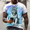 Camiseta de Manga Corta con Cuello Redondo para Hombre 2024 Venta Caliente Transfronteriza Estampado Digital 3D Animal Tigre Feroz Tendencia de Moda