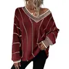 Novos Tops Europeus e Americanos Outono e Inverno, Suéteres Casuais Largos de Listras Verticais Amazon, Fabricante de Roupas de Tricô Femininas Transfronteiriças de Site Independente