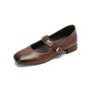 Zapatos Mary Jane de Tres Colores, Nuevo Estilo de Nicho, Correa Metálica, Punta Redonda, Piel Lavada con Efecto Desgastado, Zapatos de Salón Bajos Poco Profundos para Mujer