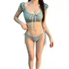 2026 Nuevo Bikini Separado Pecho Pequeño Reunión Estilo Vacaciones en la Playa Sexy Traje de Baño de Lunares Vacaciones en la Playa Aguas Termales