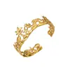 Moda Lady Misteriosa Estilo Retro Praia Oceano Coqueiro Concha Pulseira Aberta Feminina em Aço Inoxidável Banhada a Ouro 18K