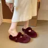 Estilo dulce y femenino, pantuflas mullidas con lazo para mujer, nueva colección otoño/invierno 2026, pantuflas de algodón de suela gruesa, cálidas y suaves para usar en exteriores