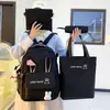 Mochila Escolar para Ensino Fundamental Fofa Grande Capacidade Proteção da Coluna Mochila Orelha de Coelho Menina Casual Bolsa de Quatro Peças