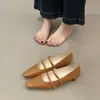 Sapatos Mary Jane Dourados de Bico Quadrado com Salto Grosso, Versáteis para Primavera/Verão 2026, Apresentando uma Única Tira e Design Slip-On, Elegantes e Adequados para o Dia a Dia, Sapatos de Bico Baixo para Mulheres