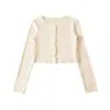 Cardigan Corto de Cuello Redondo de Botones Sencillos con Protección Solar, Camisa para Aire Acondicionado, Prenda Exterior de Manga Larga + Camisola + Conjunto de Pantalones Casuales para Mujer