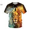 Moda Masculina de Verão Nova Europeia e Americana Impressão Digital 3D Secagem Rápida Edição Completa Figura de Animal Gola Redonda Manga Curta Solta Personalização