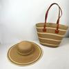 Chapéu de Palha Popular para Comércio Exterior Conjunto de Duas Peças Bolsa de Palha Chapéu de Sol Aba Larga Bolsa Tote Grande Capacidade Conjunto para Mulheres