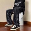Jeans Rectos Anchos de Pierna Ancha Estilo Retro Americano Tie-Dye Degradado Pantalones de Papá High Street Diablo Funeral Hombres y Mujeres