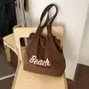 Bolsa Tote com Letras para Mulheres 2026 Nova Retro Camurça Grande Capacidade Cordão Ombro Mão Bolsa Casual para o Dia a Dia