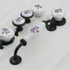 Mango de Cerámica Moderno Europeo Negro Pastoral Cajón de Armario Gabinete Tirador Pequeño Flor Azul 128 Muebles Manija de Puerta de Gabinete