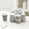 Caneca Cerâmica 200ml Sem Alça, Caneca com Decalque Geométrico Estilo Hepburn Preto e Branco, Liling