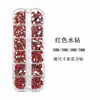 Decoraciones para Uñas 12 Compartimentos Acrílico Pedrería Plata Ab Rojo Tamaños Mixtos Resina Base Plana Pegatinas para Uñas