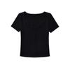 Camiseta de Encaje de Manga Corta Ajustada para Chica Sexy para Mujer Verano 2025 Cuello U Cintura Alta Ajustada Corta Base Top Estilo Occidental